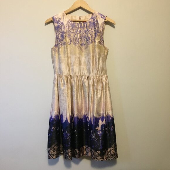 Prom Pink & Purple Satiny Damask Rococo A-Line Dress - Picture 1 of 16